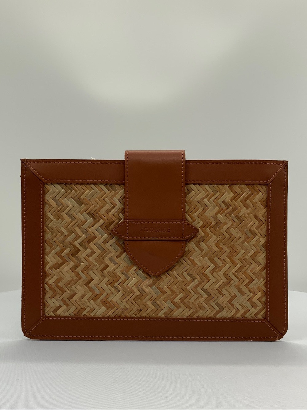 Woven Straw Clutch with Tan Leather Trim by Poolside